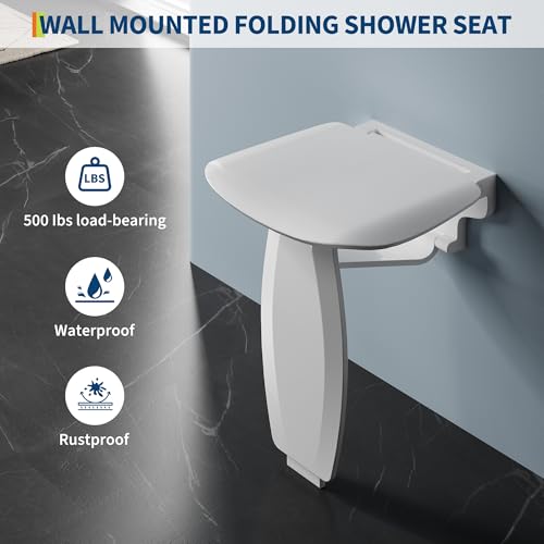 Garvee Wall Mounted Folding Shower Seat, 550 lbs Load-Bearing, Non-Slip Shower Bench, Space-Saving Design, Easy Assembly & Cleaning | Non-Slip, Space-Saving Design, Easy Assembly & Cleaning