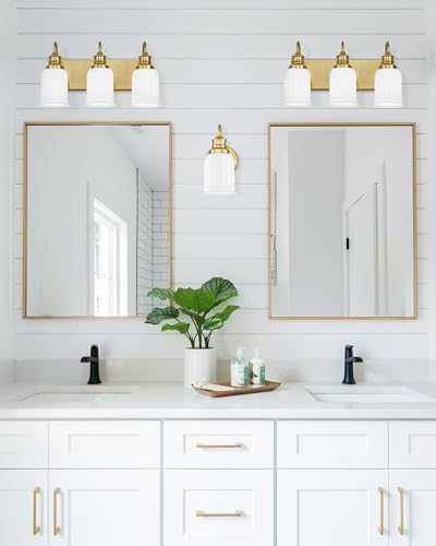 3-Light Bathroom Light Fixture, HWH Modern Vanity Light, Brushed Gold Wall Light Over Mirror, Frosted White Bell-Shaped Glass, 5HZG106B-3W BG - color: Brushed Gold, size: 3-Light