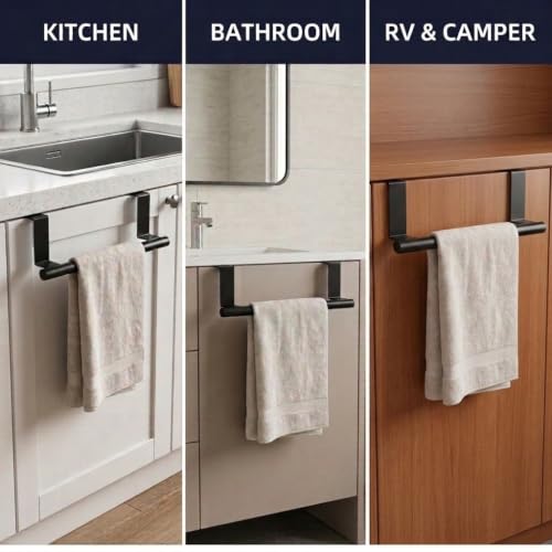 Cabinet Door Towel Bar, Kitchen Towel Holder, Matte Black 2 Pack | Extended Anti-Slip Arm, EVA Scratch Guard Pads, No-Drill Install, Stainless Steel Dish Towel Holder, Kitchen Towel Rack - color: Black - 2 Pack