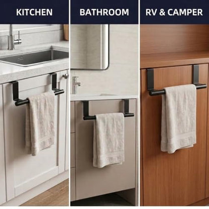 Cabinet Door Towel Bar, Kitchen Towel Holder, Matte Black 2 Pack | Extended Anti-Slip Arm, EVA Scratch Guard Pads, No-Drill Install, Stainless Steel Dish Towel Holder, Kitchen Towel Rack - color: Black - 2 Pack