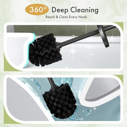 Toilet Bowl Brush and Holder Set 3 Pack with 6 Extra Brush Heads (Black) | Extra Long Handle with Splash Guard Cover, Tool-Free Installation, Bathroom Space-Saving, Cleaner Sets for Apartments, RV - color: Black