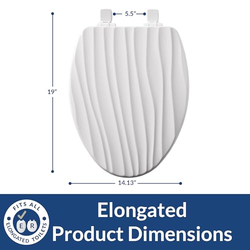 Mayfair Sculptured Rainfall Slow Close Toilet Seat, Easy Clean Hinges with Durable Wood Seat, Made in USA, Elongated, White - size: Elongated, style: Rainfall