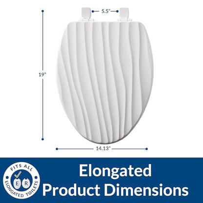 Mayfair Sculptured Rainfall Slow Close Toilet Seat, Easy Clean Hinges with Durable Wood Seat, Made in USA, Elongated, White - size: Elongated, style: Rainfall