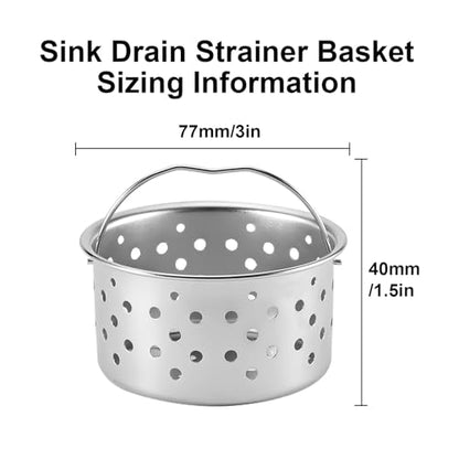 2pcs Kitchen Sink Drain Basket, 3-inch 304 Stainless Steel Drainage Filtration Basket with Handle for Kitchen Sink Strainer Replacement(1.57" Depth)
