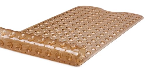 Extra-Long Non-Slip Bathtub & Shower Mat 39”x16” (Smooth/Non-Textured Tubs Only) Safe, Clean, Machine-Washable, Superior Grip&Drainage, Vinyl, Transparent Brown - color: Transparent Brown, size: 39" x 16" (Rectangular)