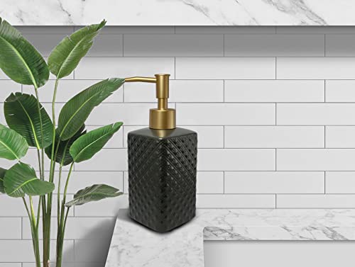 Gold Soap Dispenser for Bathroom,Black Square Lotion Dispenser, Refillable Countertop Ceramic Hand Soap Dispenser,Dish Soap Dispenser for Kitchen 350ml(Black Square Bottle) - color: Black Square Bottle