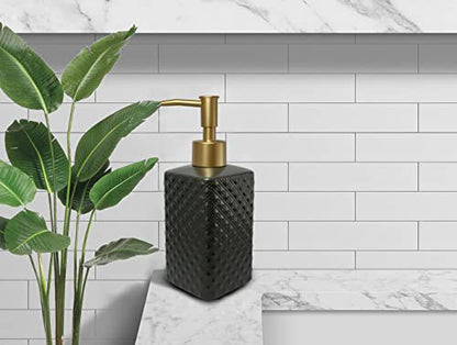 Gold Soap Dispenser for Bathroom,Black Square Lotion Dispenser, Refillable Countertop Ceramic Hand Soap Dispenser,Dish Soap Dispenser for Kitchen 350ml(Black Square Bottle) - color: Black Square Bottle