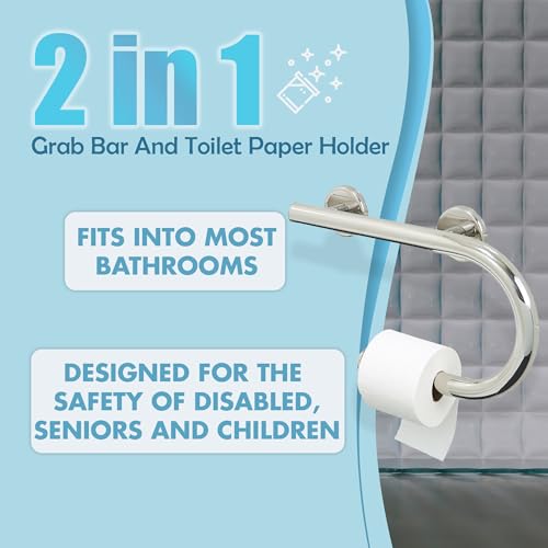 Grab Bar Toilet Paper Holder - Bathroom Safety Aid/304 Stainless/Right/Polished Chrome/ 16.5"x 10" - color: Polished Chrome, Right Hand