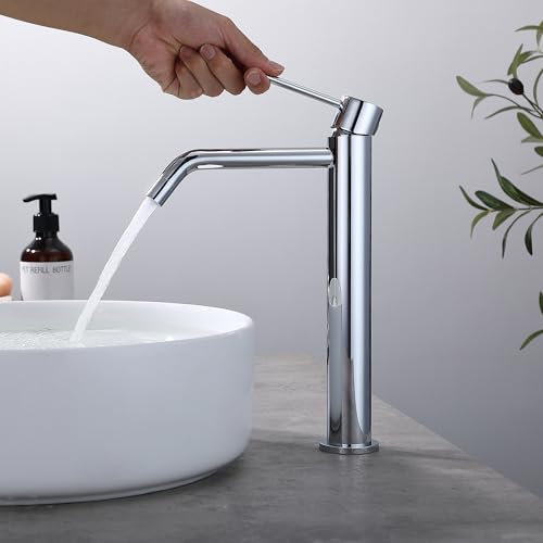 Chrome Tall Bathroom Faucet with Sink Drain and Supply Lines, JXMMP Single Handle Vessel Sink Faucet Chrome Single Hole, Stainless Steel Vessel Faucet JXM1001CP - color: Chrome, size: Tall Faucet