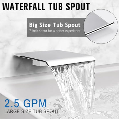 12 Inch Rainfall Shower System with Tub Spout Wall Mounted Complete Combo with Solid Brass Pressure Balancing Valve, High Pressure Shower Head, Handle Set & Installation Accessories Chrome - color: Chrome