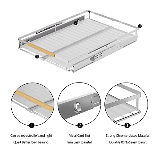 SANNO Pull Out Cabinet Organizer, Kitchen Sliding Shelf Under Sink Shelf, Expandable Drawer Shelves with Sliding Steel Metal Cabinet Drawers Slide Out, Chrome Finish，Expandable 12.1 to 18.4" W - color: Chrome-2pack, size: S:12.1~18.4" W x 22.5" D