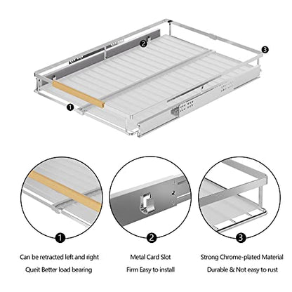 SANNO Pull Out Cabinet Organizer, Cabinet Shelf Kitchen Under Sink Shelf, Expandable Drawer Shelves with Sliding, Steel Metal Cabinet Drawers Slide Out, Chrome Finish - color: Chrome-3pack, size: S:12.1~18.4" W x 22.5" D