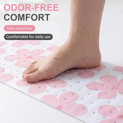 Floral Bathtub Mat Non Slip Flower Bath Mat for Women Kids, Extra Long 40"x16" - color: Pink