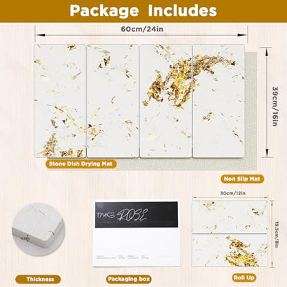 Stone Drying Mat for Kitchen Counter, White Italian Translucent Stone Dish Drying Mat-Diatomite Water Absorbing Drying Stone for Kitchen Counter Mat, Quick Dry Stone Mat Kitchen for Cups Bottles.