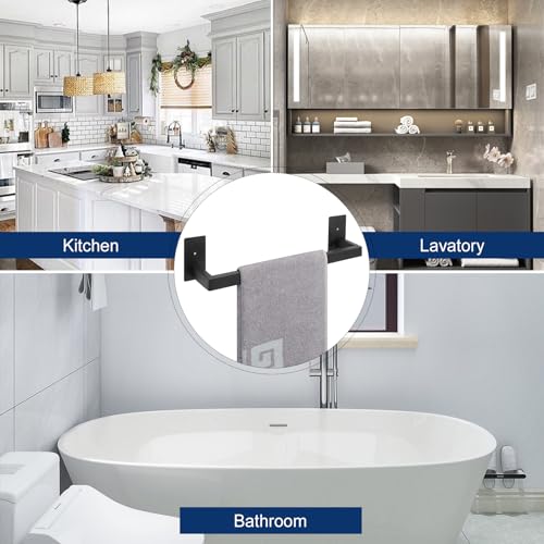 NearMoon Self Adhesive Bathroom Towel Bar, Stainless Steel Square Bath Wall Shelf Rack Hanging Towel Stick On Sticky Hanger Contemporary Style, Towel Rack Wall Mounted (16 Inch, Matte Black) - color: Matte Black, size: 16 Inch