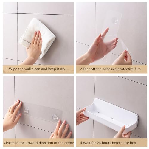 Resdenio Wall Mount Shower Caddy Hanging - No Drill Bathroom Shelves with Self Adhesive Tape, Shower Organizer and Storage Shelf for Bathroom, Kitchen, Utility Room (long basket)