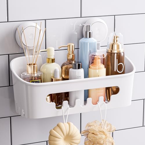 TAILI Shower Caddy Suction Cup, Heavy Duty Bathroom Organizer, Removable Shelves for Inside Shower, Shampoo, Waterproof Suction Plastic Storage for Bathroom Accessories Holder, White - style: 1 Tier - White