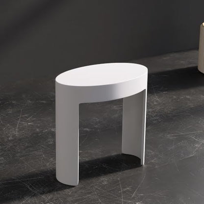 Solid Surface Shower Stool, White Shower Bench, | Waterproof Bathroom Seat for Inside Showers with 400 lbs Capacity, 9.84"D x 16.93"W x 16.93" - color: White Oval