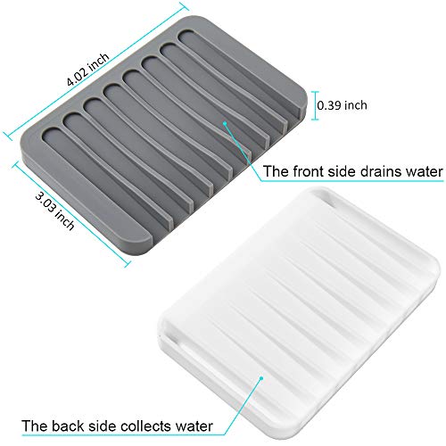 2PCS Soap Dish Holder, Premium Silicone Soap Dishes for Shower Bathroom Kitchen Sinks， Soap Tray Saver Drainer, Self-draining Waterfall, Non-Slip Design, Easy Cleaning (White, Gray) - color: White, Gray