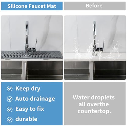 24inch Silicone Splash Guard Kitchen Sink Gray Dish Drying Mats Non-Slip | Sponge Holder Bathroom Countertop Protect Kitchen Sink Splatter Screen Faucet Air Drying Mat Drip Catcher Tray - color: Gray