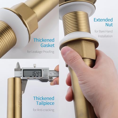 KAIYING Pop Up Drain Without Overflow, Bathroom Vessel Sink Drain | NO Overflow, Detachable Basket Drain Stopper Assembly, Anti-Clogging & Anti-Explosion Drain Strainer, Brushed Brass - color: Brushed Brass, style: NO Overflow