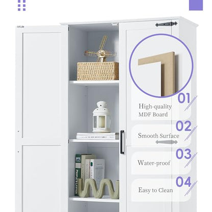 JIVOIT 69''H Tall Bathroom Storage Cabinet, Modern Storage Cabinet with Adjustable Shelves, Two Doors and One Drawer, Four Tiers Shelves, MDF Board - color: White * 147