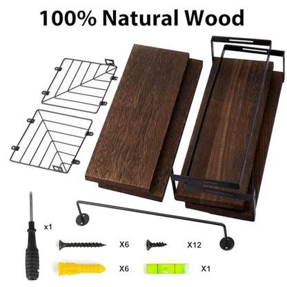 Fixwal Wall Mounted Bathroom Shelves Over Toilet (3+1 Dark Brown) | Wall Shelf with Basket Storage , Towel Bar, Solid Wood, 22Lb Capacity, Easy DIY Install - color: 6-dark Brown