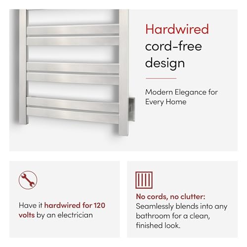 WarmlyYours Grande Heated Towel Rack, 10 Bars, Polished Stainless Steel | Wall-mounted electric towel warmer rack and dryer, 120V hardwired, flat heated bars for towels and bathrobes - color: Polished Stainless Steel, size: 10 Bars