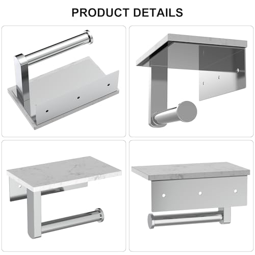 Chrome Toilet Paper Holder with Marble Shelf Tissue Roll Holder | 304 Stainless Steel Wall Mounted Toilet Paper Roll Holder Screw-Mounted Tissue Holder for Bathroom Washroom by BATHLAVISH - color: Chrome