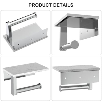Chrome Toilet Paper Holder with Marble Shelf Tissue Roll Holder | 304 Stainless Steel Wall Mounted Toilet Paper Roll Holder Screw-Mounted Tissue Holder for Bathroom Washroom by BATHLAVISH - color: Chrome