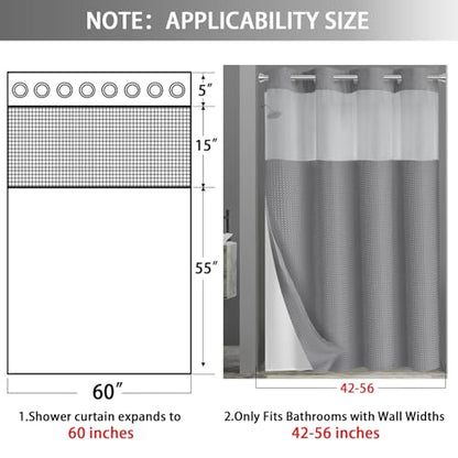 No Hook Shower Curtain with Liner Set Hotel Waffle Curtain Grey 60W X 75L | Washable Snap in Fabric Liner, Mesh Top Window, Waffle Hotel Style Shower Curtain Set - color: Grey, size: Stall 60"W x 75"L