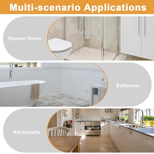 Linear Shower Drain - 12 Inch Brushed Nickel, with Tile Insert Panels | AISI 304 Stainless Steel Shower Drain with Adjustable Feet, Hair Catcher, Rectangle Shower Floor Drain Fits Bathroom, Balcony - color: Brushed Nickel, size: 12 Inch