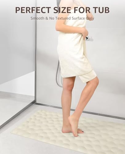 Bligli Bathtub Mat Non Slip, 16x40 inch Extra Long Bath Tub Mat with Strong Suction Cups, Soft Rubber Bathroom Floor Mat, Machine Washable, 100% BPA Free (Beige) - color: Beige, size: 40" x 16" (Rectangular)
