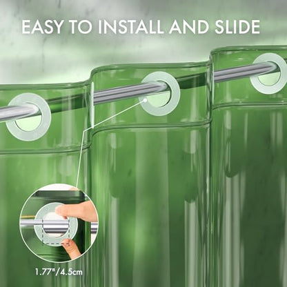 AmazerBath No Hook Shower Curtain Liner, 100% EVA Heavy Duty Hookless Shower Curtain and Liner 3-in-1, 72x75 Luxury Soft Shower Liner with 3 Heavyweight Stones, Clear Green - color: Rainbow Emerald