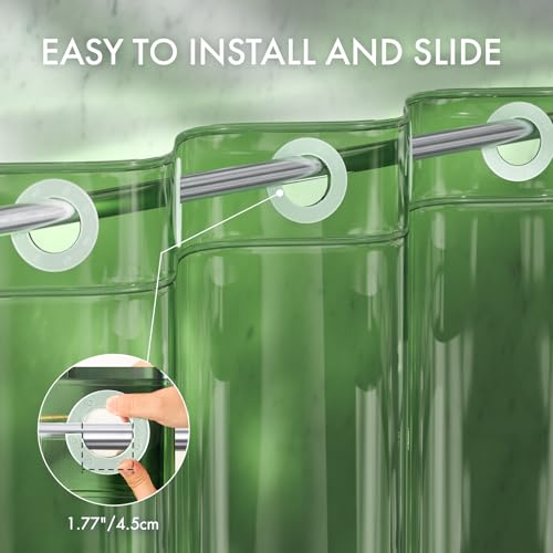 AmazerBath No Hook Shower Curtain Liner, 100% EVA Heavy Duty Hookless Shower Curtain and Liner 3-in-1, 72x75 Luxury Soft Shower Liner with 3 Heavyweight Stones, Clear Green - color: Rainbow Emerald, size: 72"W x 75"L (Pack of 1)