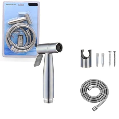 Modern Stainless Steel Handheld Bidet Sprayer Set for Toilet - 150cm (59") Extra-Long Hose - Adjustable Water Flow Control Shattaf with Wall Mount Holder - Easy Installation Diaper Spray Gun