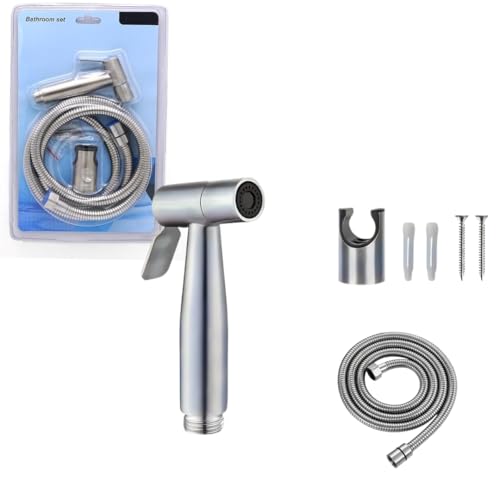 Modern Stainless Steel Handheld Bidet Sprayer Set for Toilet - 150cm (59") Extra-Long Hose - Adjustable Water Flow Control Shattaf with Wall Mount Holder - Easy Installation Diaper Spray Gun