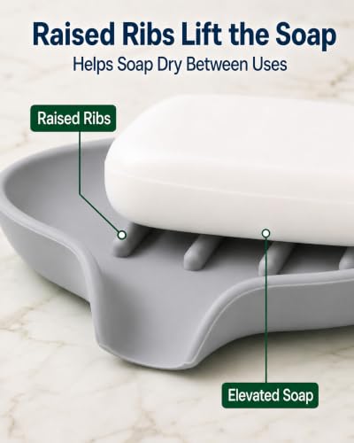 3 Pack Soap Bar Holder, AIMAIAIMAI Self Draining Soap Dish, Quick Drainage, Soap Dishes for Bathroom, Shower, Silicone Soap Tray for Kitchen, BPA-Free, Dishwasher Safe (Gray) - color: Grey