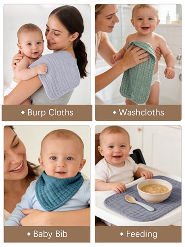 Lovely Care 12 Pack Muslin Burp Cloths 100% Cotton Muslin Cloths Large 20''x10'' Extra Soft and Absorbent Baby Burping Cloth - Slate, Navy & Grey - color: Slate, Navy & Grey, size: 10x20 Inch (Pack of 12)