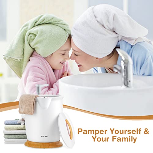 COSTWAY Bucket Style Towel Warmer,Fragrance Holder, Fits up to Two 40” x 70” Oversized Towels, Bathrobes, Blankets, Auto Shut Off, Luxury Towel Warmer for Bathroom, Spa - color: White