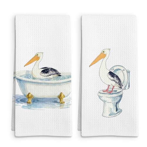 Funny Pelican Decor Hand Towels Set of 2, Pelican Gifts for Kids Women Hand Towel, Funny Sea Life Decorative Towels for Bathroom, Coastal Beach Animal Kids Bathroom Decor, 16x24in - color: Pelican