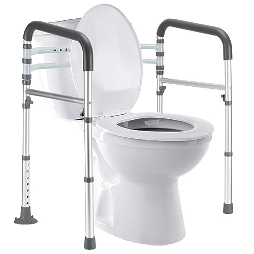 Lianjindun Toilet Safety Rails, 350 lbs, Adjustable Height & Width | Fits Most Toilets, Foldable Design, 350 Lbs Capacity, Aluminum Toilet Frame, Toilet Handles for Seniors, Disabled, Handicap - color: Gray
