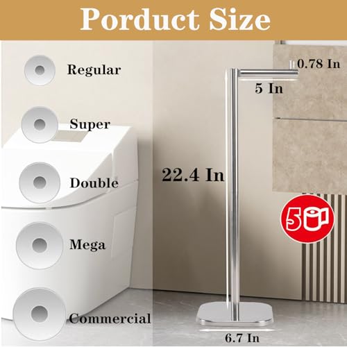 Toilet Paper Holder Stand, Free Standing Tissue Paper Storage for Bathroom, Stainless Steel Toilet Paper Stand with Reserve for 5Roll Weighted Base Bathroom Toilet Roll Holder(Brushed Nickel) - color: Brushed Nickel