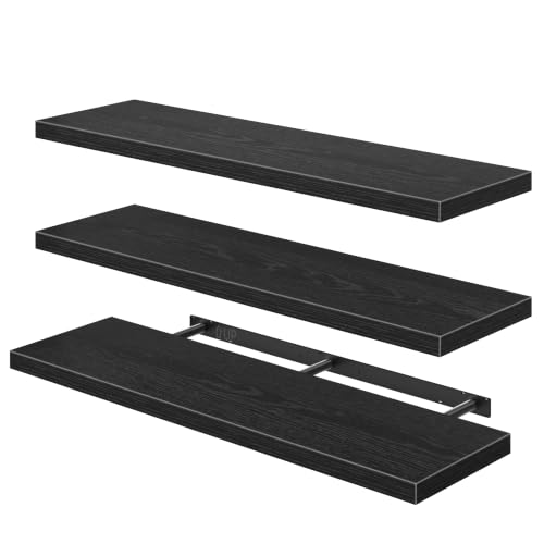 QEEIG 12" Deep Floating Shelves for Wall - 12 x 48 inch Book Shelf Bathroom Bedroom Kitchen Living Room Hanging Bookshelf Farmhouse Set of 3, Black (026-120B3) - color: B. Black, size: 47.2" x 12"