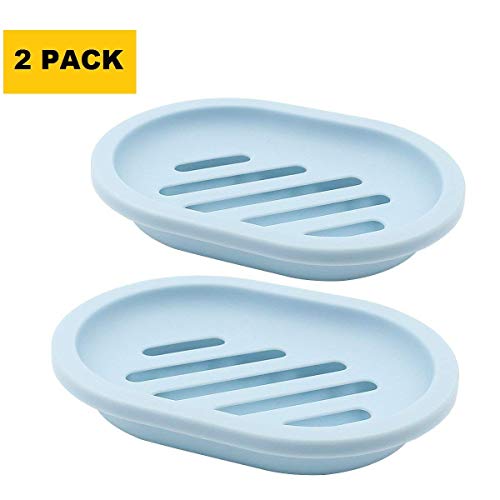 Topsky 2-Pack Soap Dish with Drain, Soap Holder & Saver, Easy Cleaning, Dry, Stop Mushy Soap (Blue) - color: Light Blue