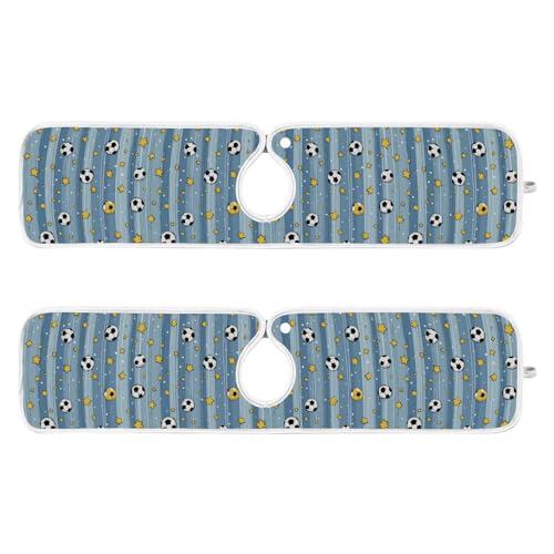 Kitchen Sink Splash Guard Behind Faucet Mat 2 Pcs Absorbent Faucet Mat Quick Dry Kitchen Sink Drying Mats for Drip Drain Draining Sinks Bathroom Microfiber Soft Washable M Blue Stripe Soccer Star - color: Blue Stripe Soccer Star, size: 23.6" x 5.5"