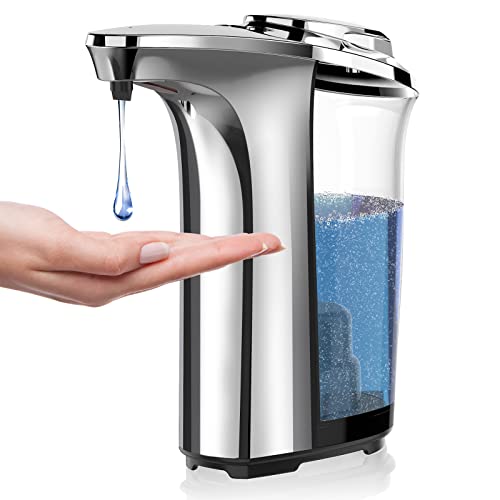PZOTRUF Automatic Soap Dispenser, Touchless Dish Soap Dispenser 17oz/500ml with Infrared Sensor, 5 Adjustable Soap Dispensing Levels, Liquid Hand Dispenser for Bathroom Kitchen Sink (Silver) - color: Silver