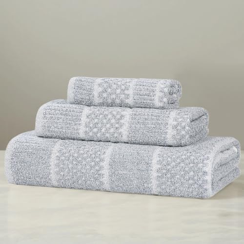 Superior Naples Viscose Cotton Blend Medium Weight Towels, for Bathroom, Shower, Spa, Plush, Quick Dry, Ultra-Soft Towels, Bath Essentials, Ribbed Design, 3 Piece Assorted Towel Set, Denim Blue - color: Denim Blue, size: 3 Piece Towel Set
