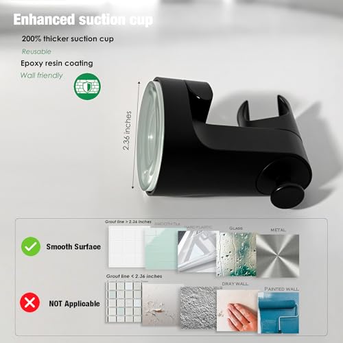 Hand held Showerhead Holder Wall Mounted - Wide Anlge Adustable - Bathroom Suction Cup Shower Hose Holder (Matte Black) - color: Matte Black