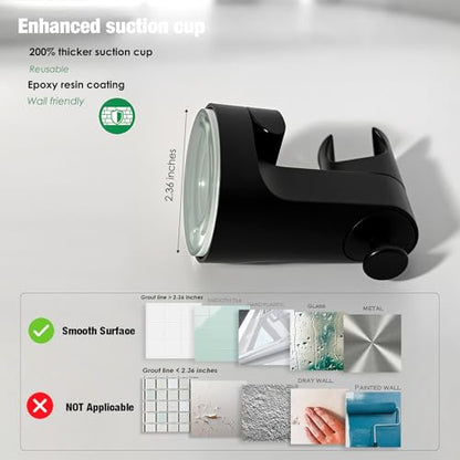 Hand held Showerhead Holder Wall Mounted - Wide Anlge Adustable - Bathroom Suction Cup Shower Hose Holder (Matte Black) - color: Matte Black
